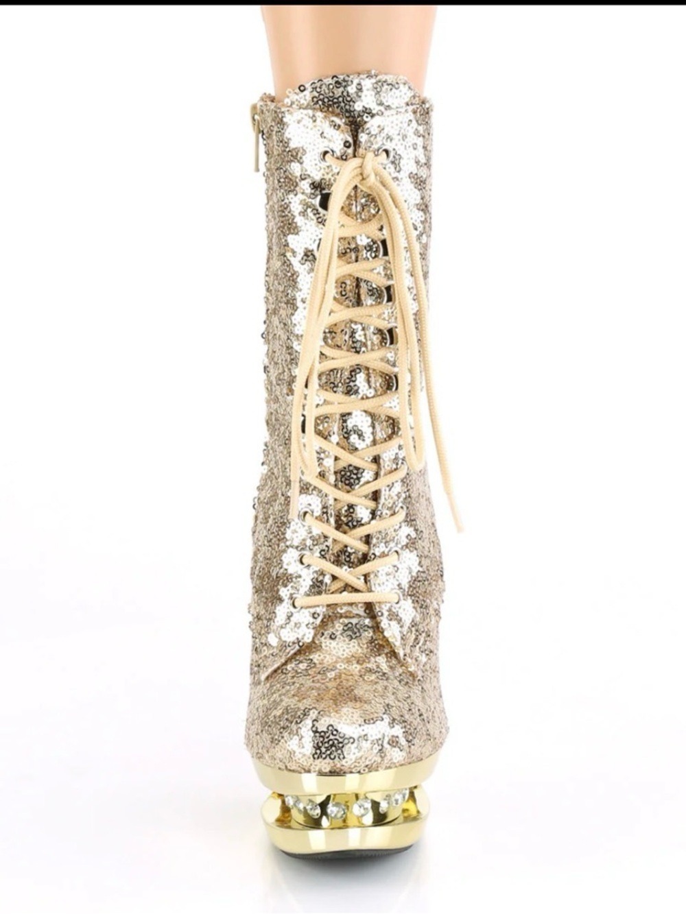 Pleaser Blondie-R 1020 Gold Sequin Platform Booties Size 8 - Picture 3 of 10